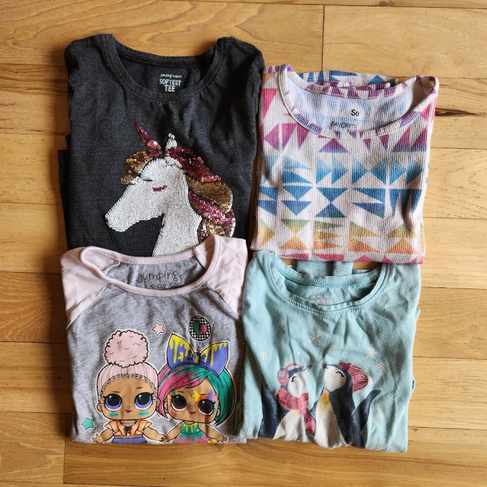 Bundle of 4 Girls Long Sleeve Graphic Tees - Size 6/6X